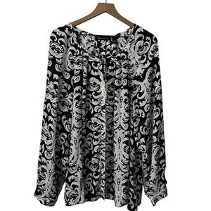 INC International Concepts Woman Black White Damask Blouse 22W